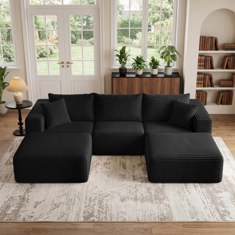 Canapé d'angle modulaire en forme de U de 108 pouces, canapé Cloud en velours côtelé compressé 5 pièces avec modules amovibles, assise profonde, aucun assemblage requis