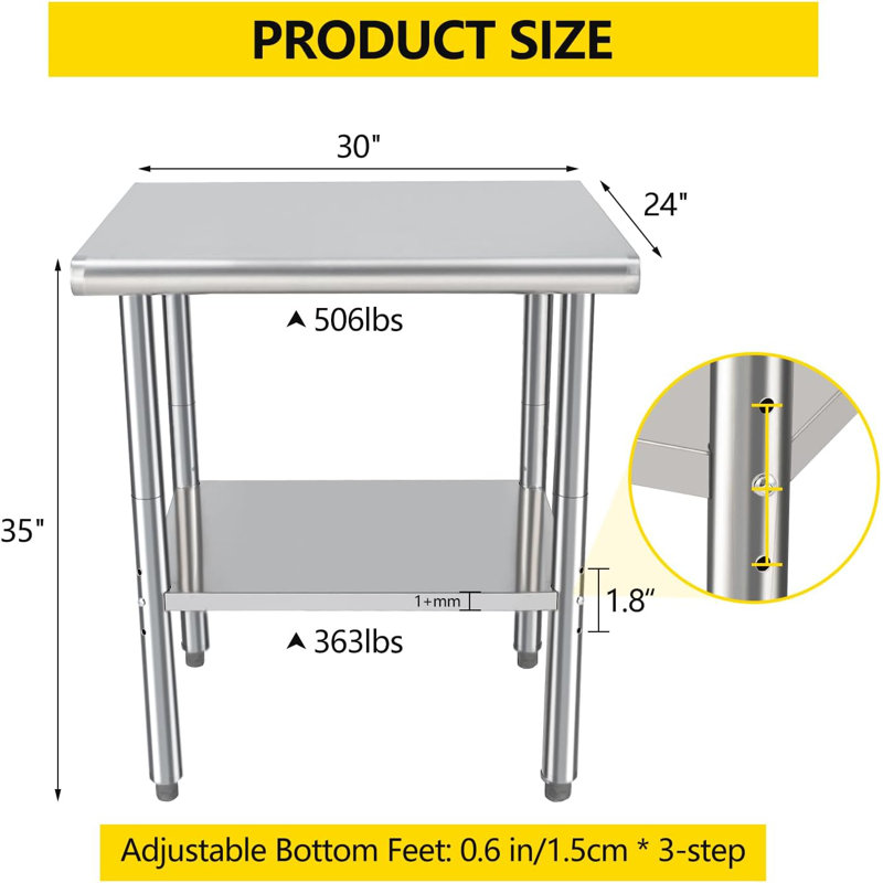 76.2cm W Stainless Steel Top Workbench