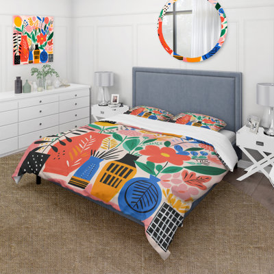 Henri Matisse Style Boho Flower Bouquet II - Boho Pottery Duvet Cover Set