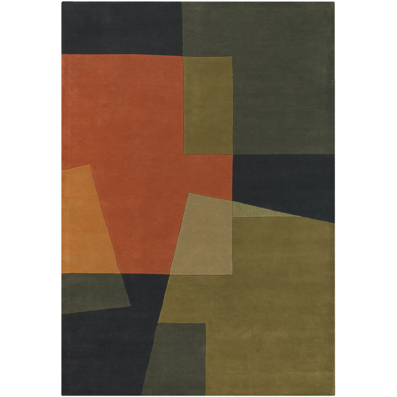 Tapis jaune-vert, vert, orange et bleu marine Stickel Authentic, Rectangle 7 pi 9 po x 10 pi 6 po