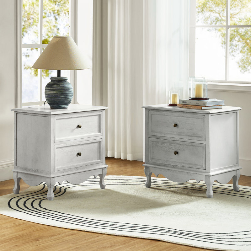 Lundgren Transitional 24'' Tall 2 - Drawer End table with Wood Legs and Charging Station Space , White