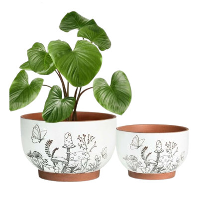 Cottage Ceramic Plant Pots Set Of 2 (8 And 6 Inch)