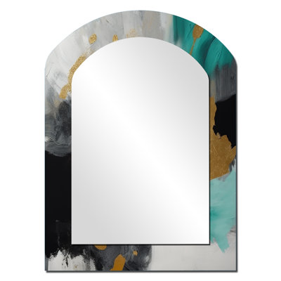Full Moon Happiness Gold & Turquoise Abstract V - Abstract Arch Decorative Mirror On Metal