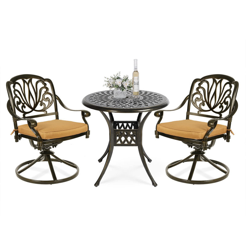 Jayton 2 - Person Patio Dining Set with Round Table , Cushions Included, 29.3" H x 30.8" L x 30.8" W