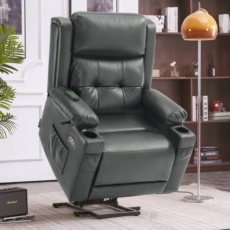 Latitude Run Large Dual Motor Power Recliner Lift Chair With Massage, Heat and Adjustable Headrest, Infinite Position, Faux Leather