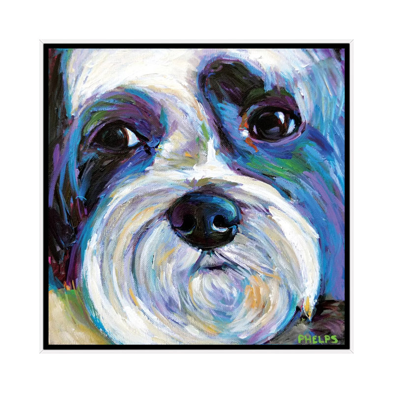 Shih Tzu par Robert Phelps - peinture sur toile tendue, Toile avec cadre blanc, H 12 po x l 12 po x P 1,5 po