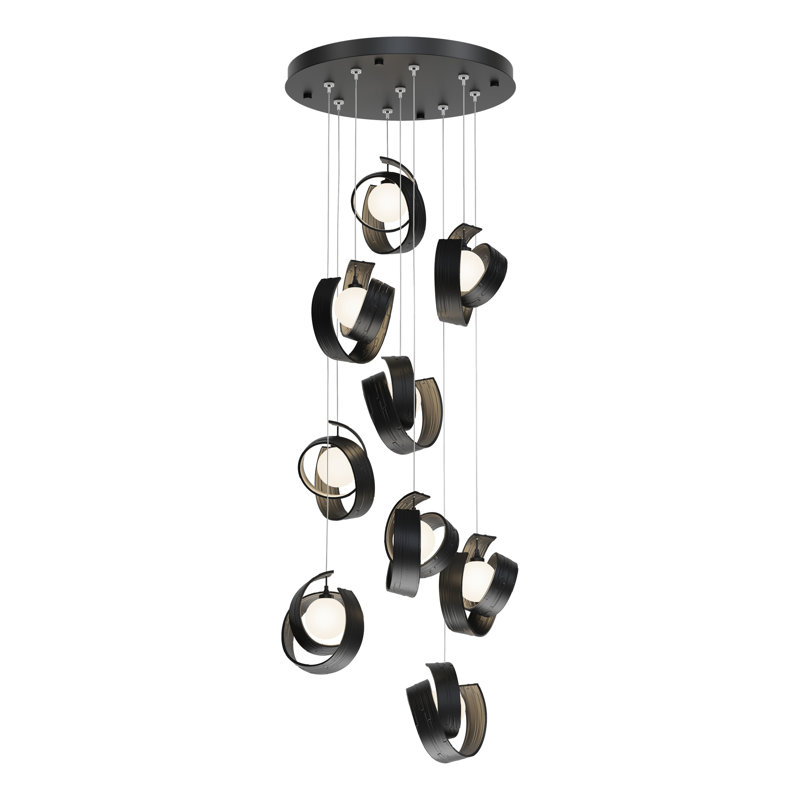 Luminaire suspendu géométrique à 9 lumières Riza, H 80 po x l 21,1 po x P 21,1 po, Noir