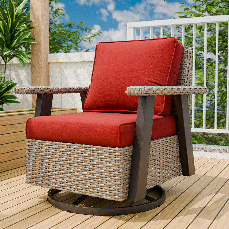 Ensemble de chaises berçantes pivotantes d'extérieur, ensemble de chaises de patio en rotin et osier à 360 °, Rouge