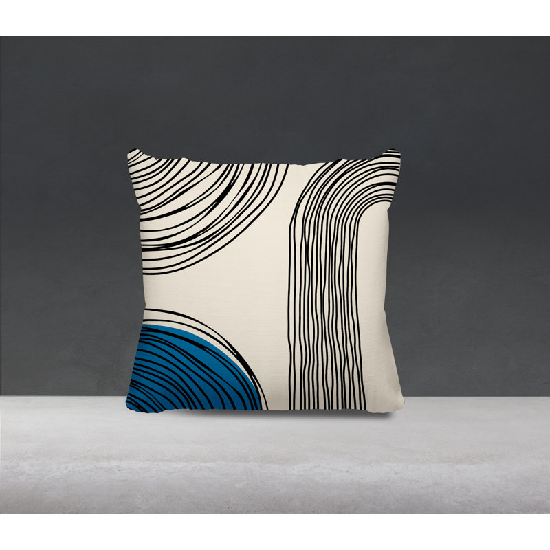 Coussin décoratif réversible intérieur / extérieur Cassie, H 19 po x l 19 po, Turquoise / crème / noir
