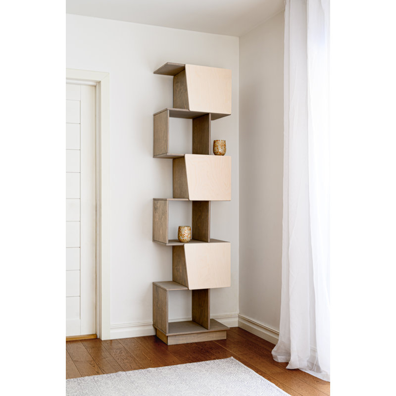 Marlesha 218cm H x 54cm W Plywood Geometric Bookcase, Oak