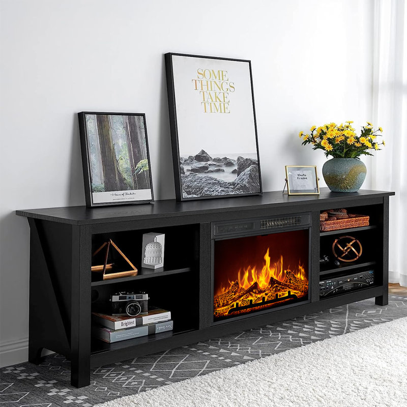 Aiert TV Stand for TVs up to 78" with Fireplace Included, Black