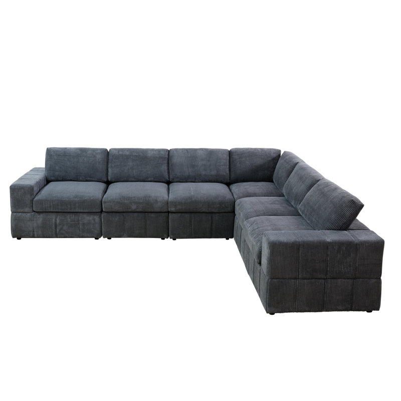 Ensemble de canapé modulaire réversible Premium, Velours côtelé gris foncé, H 37 po x l 130 po x P 36 po