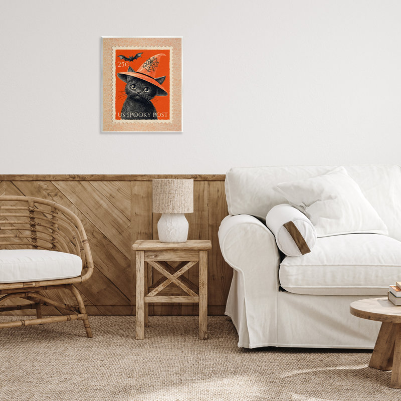 Timbre de chat noir rétro sur plaque, design par Arlington Prints