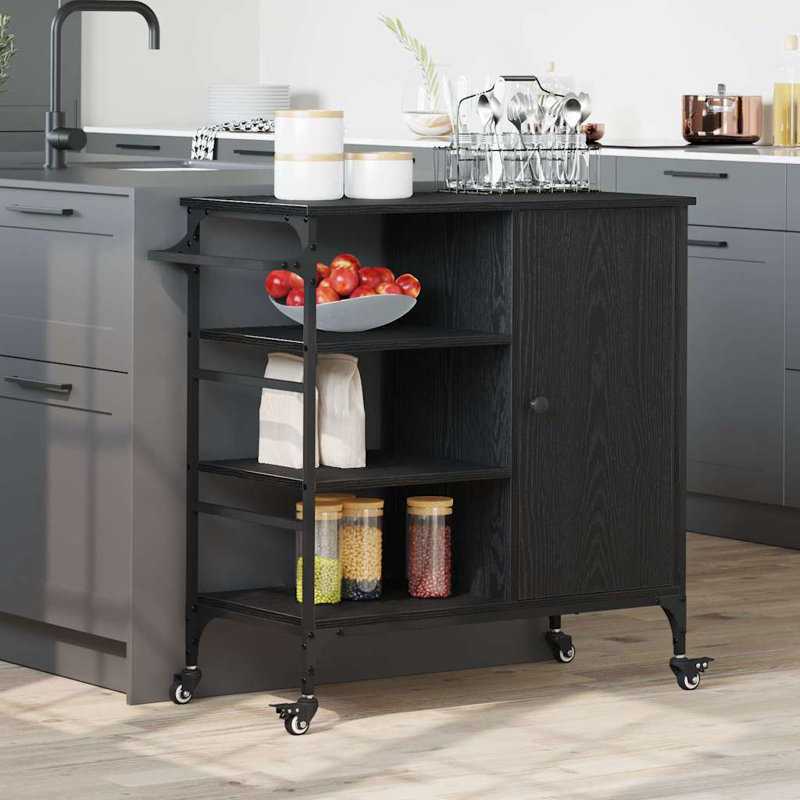 Kitchen Trolley 87.5 X 38.5 X 84.5 Cm Engineered Wood, Black Oak
