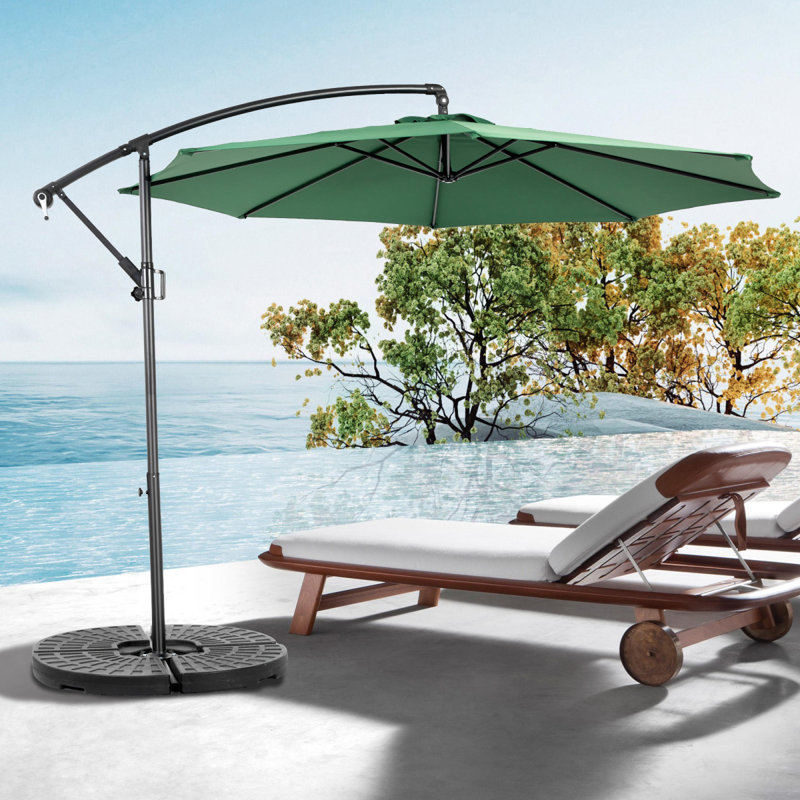 Parasol de marché suspendu de 10 pi avec ajustement facile de l'inclinaison, abat-jour en polyester, 8 nervures pour la cour arrière, près de la piscine - (vert foncé) Choice Choice