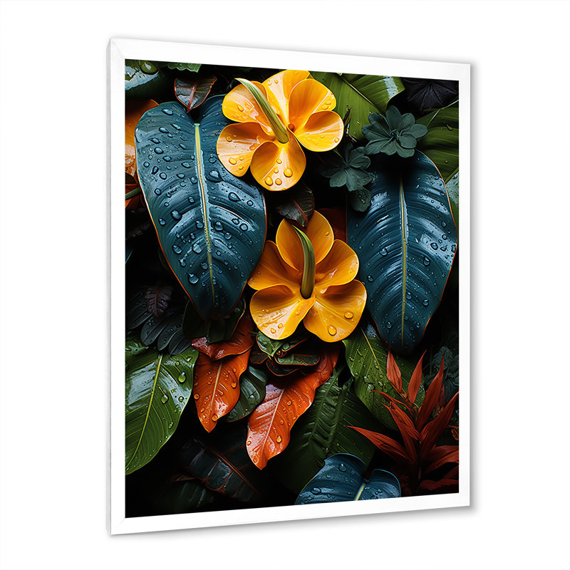 Plantes botaniques exotiques sur toile, Cadre photo blanc, H 20 po x l 12 po x P 1 po