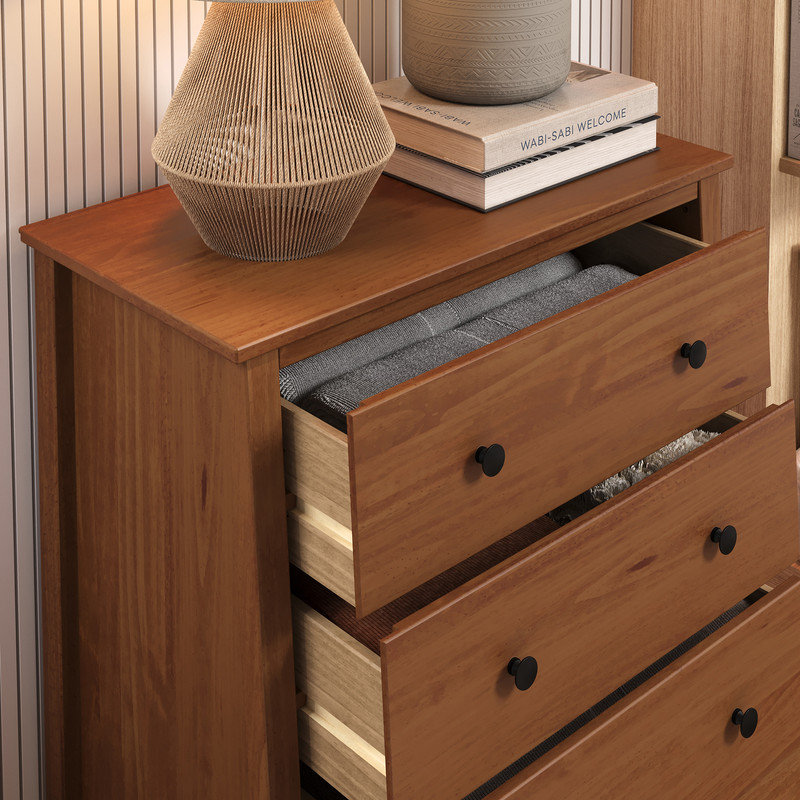 Commode 4 tiroirs en bois massif, Brun