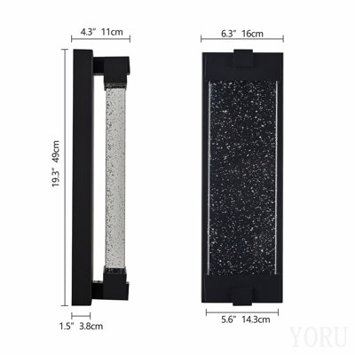 Applique murale d'extérieur 19 po (H) au fini aluminium noir avec verre cristal bullé, source de lumière DEL, lumière chaude 3000k, applique extérieure résistante aux intempéries pour patio, porche ou garage (paquet de 1)