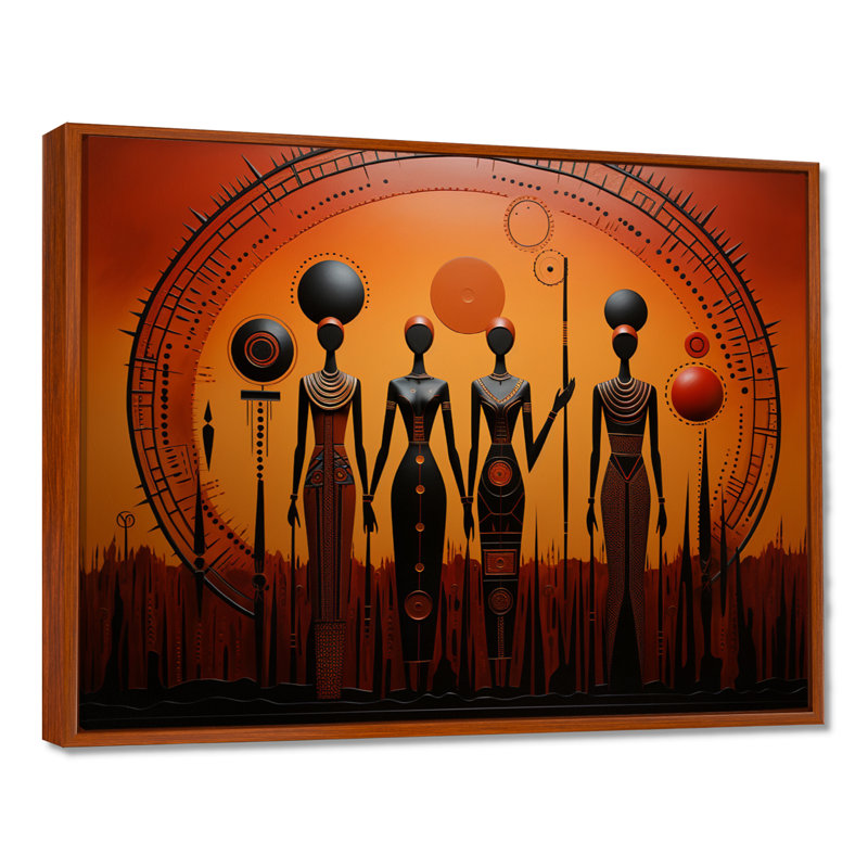 «African Tribal Rhythms I», art mural africain, H 34 po x l 44 po x P 1,5 po, Cadre flottant brun