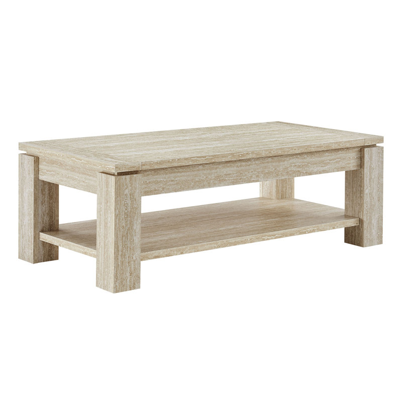 Hollis 47" Beige Faux Travertine Rectangular Coffee Table