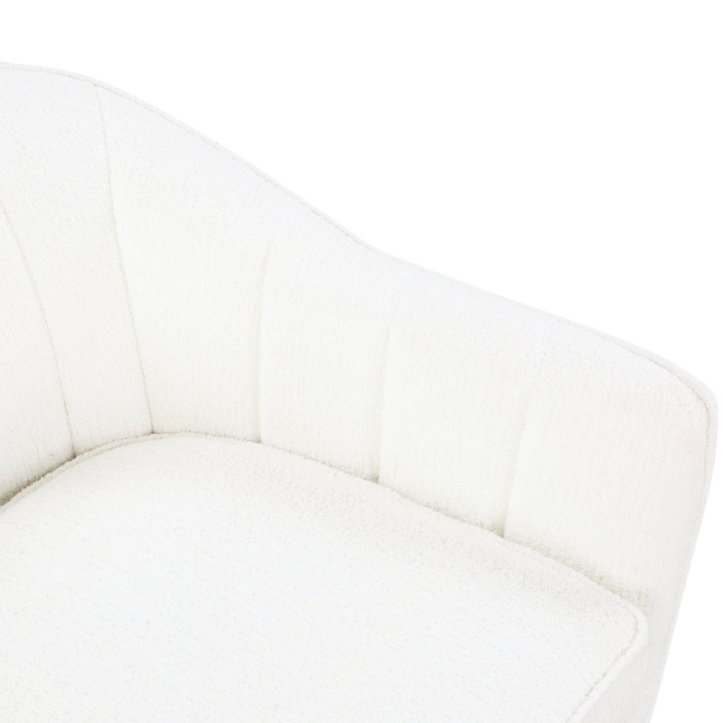 Chaise d'appoint de style Mid-Century moderne, revêtement en chenille blanche, bois massif et contreplaqué, chaise moderne à pieds, textile, construction avec pieds bruns, mouvement inspiré