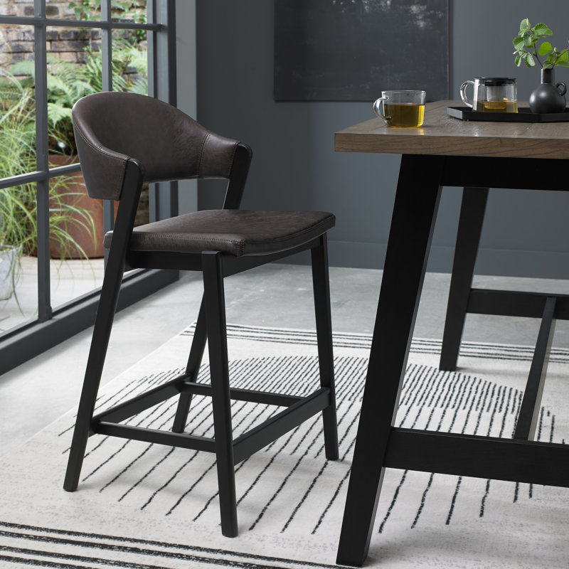 Upholstered Bar Stool with Solid Wood Frame, Old West Vintage, Bonded Leather