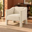 Fauteuil d'appoint moderne en forme de tonneau, fauteuil rembourré en chenille avec accoudoirs fermés, beige-194997924