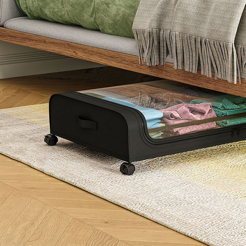 42L/44QT Under Bed Storage Under Bed Organizer with Wheels Clear Lid Strap Handles for Clothing Bedding Shoes Toys