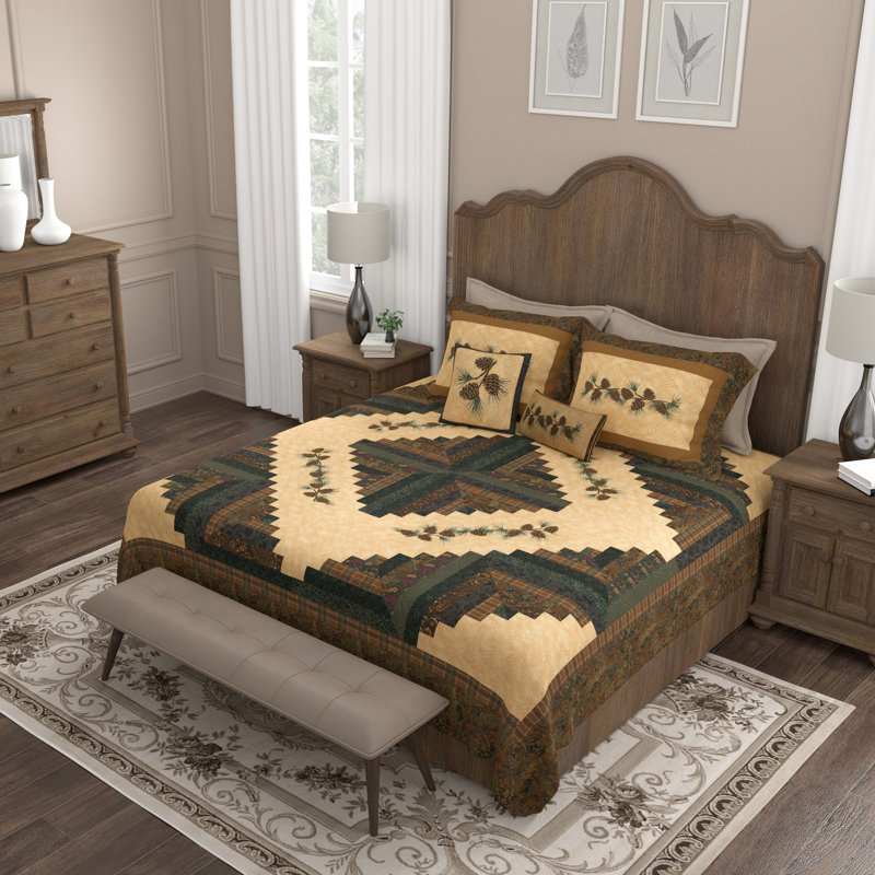 Full/Queen Brown Reversible Cotton Quilt Set