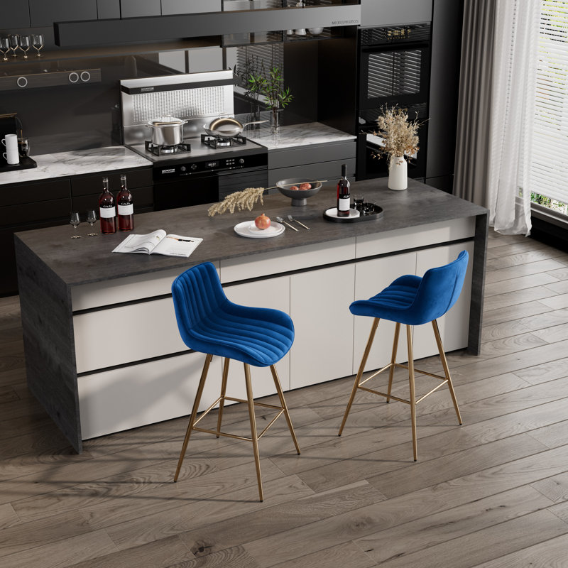Ensemble de tabourets de bar, tabouret de comptoir rembourré en velours avec structure en métal solide et dossier bas en velours