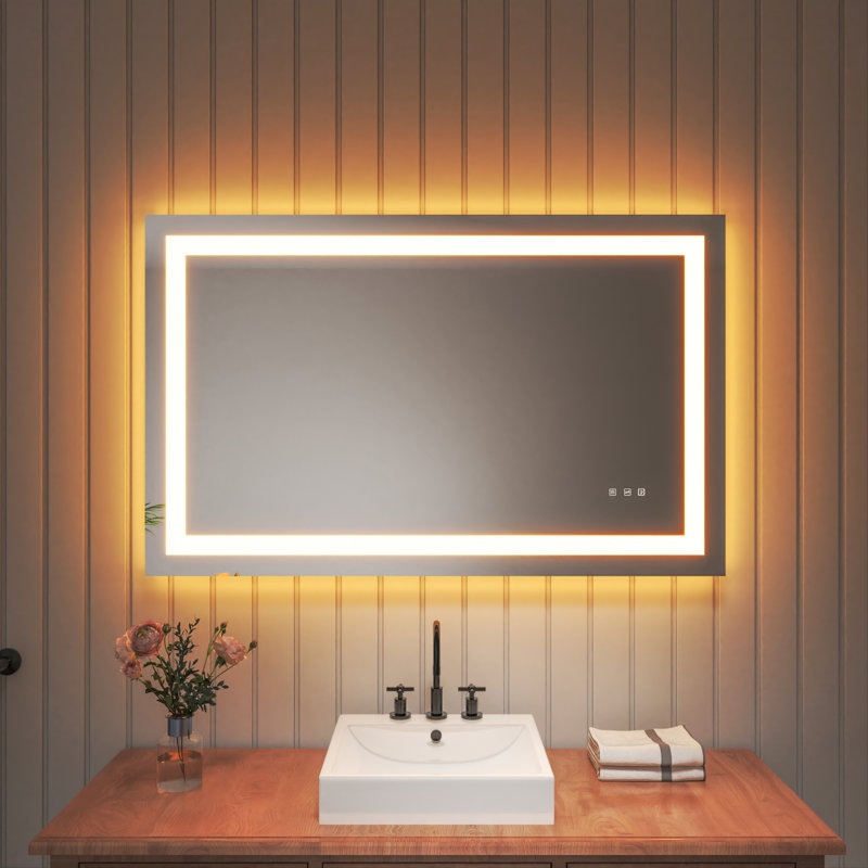 Frameless LED Light Anti-Fog Wall Bathroom Vanity Mirror with Backlit & Frontlit, 30" x 48"
