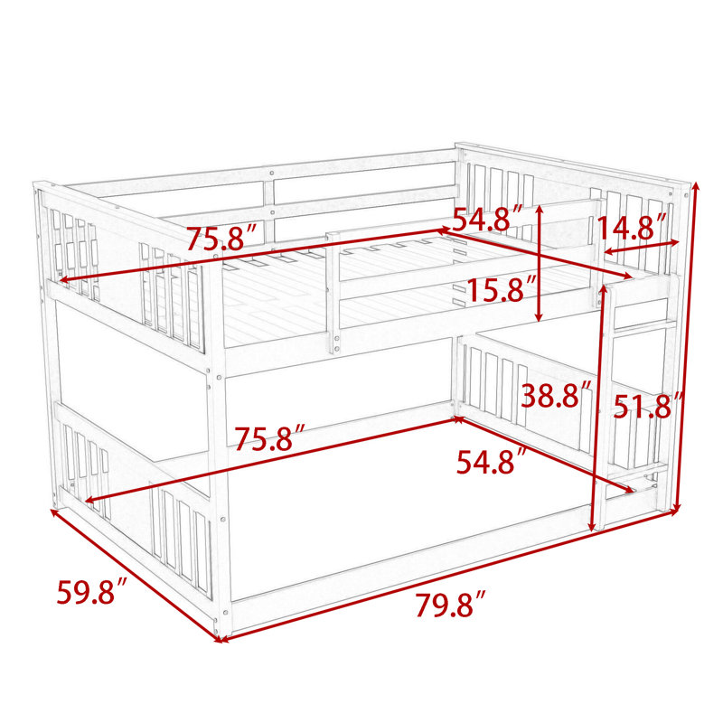 Full Over Full Bunk Bed with Sturdy Ladder and Safety Guardrails, White