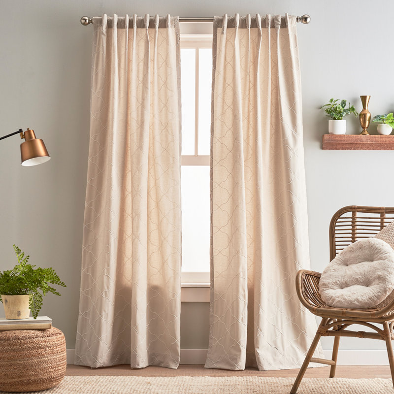 Linen Light-Filtering Embroidered Back Tab Window Panel Pair