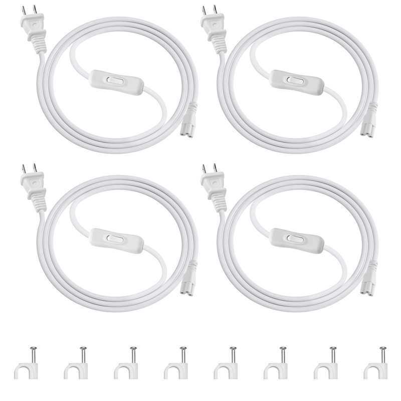 Cordon d'alimentation Barrina T5 de 5 pi avec interrupteur marche / arrêt, prise à 2 broches, extrémité femelle, câble d'alimentation avec prise pour luminaires de magasin / de croissance, 4 paquets