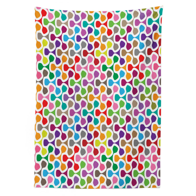 Colorful Tablecloth, Colorful Patterns With Curves Geometry Cheering Creative Ornamental Design, Rectangular Table Cover For Dining Room Kitchen Decor, 60" X 90", Multicolor