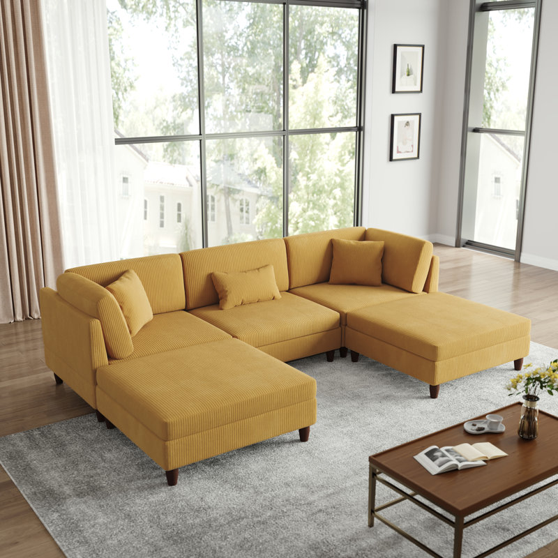 Seemab Reversible Standard Corner Sofa, 91.9cm H x 306.1cm W x 199.9cm D, Orange