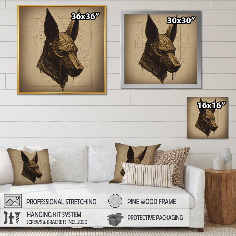 Anubis ancien égyptien, Jackal God, rétro - impression, Cadre flottant noir, H 16 po x l 16 po x P 1 po