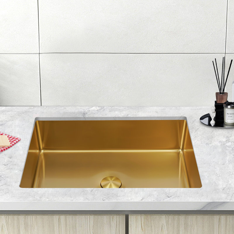 Lavabo de salle de bain rectangulaire en acier inoxydable avec trop-plein OUKANING, Or