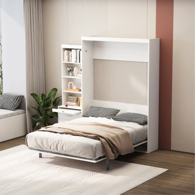 Lit escamotable vertical pleine grandeur avec tablette et tiroirs pour chambre à coucher ou chambre d'amis Morden Design