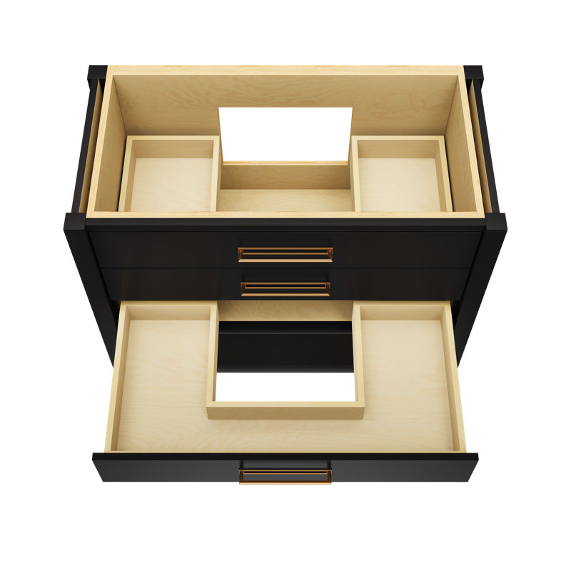 Kiawah Three-Drawer Single Bath Vanity, Noir, Satin Gold, 42"