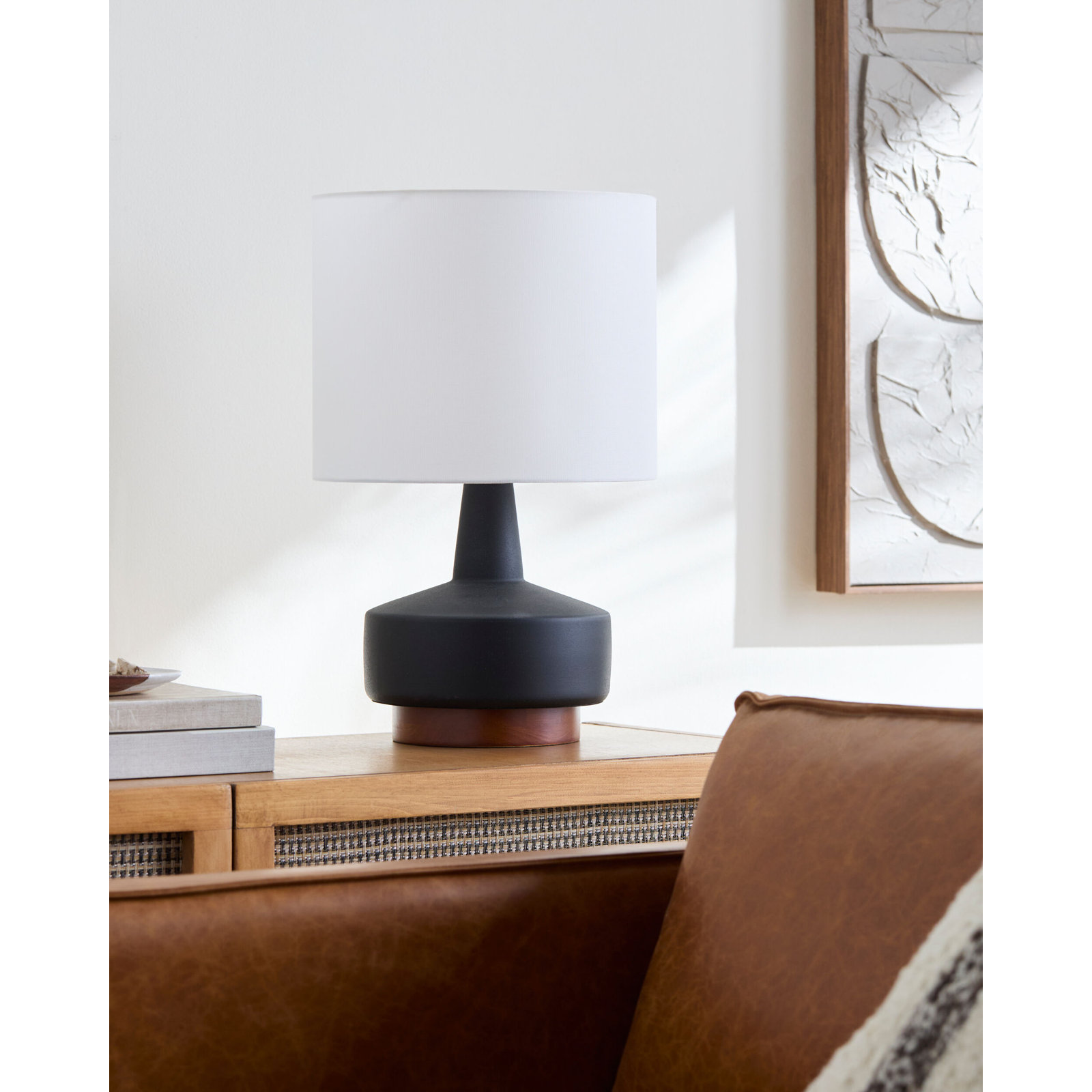Minta Ceramic Table Lamp, Black, White