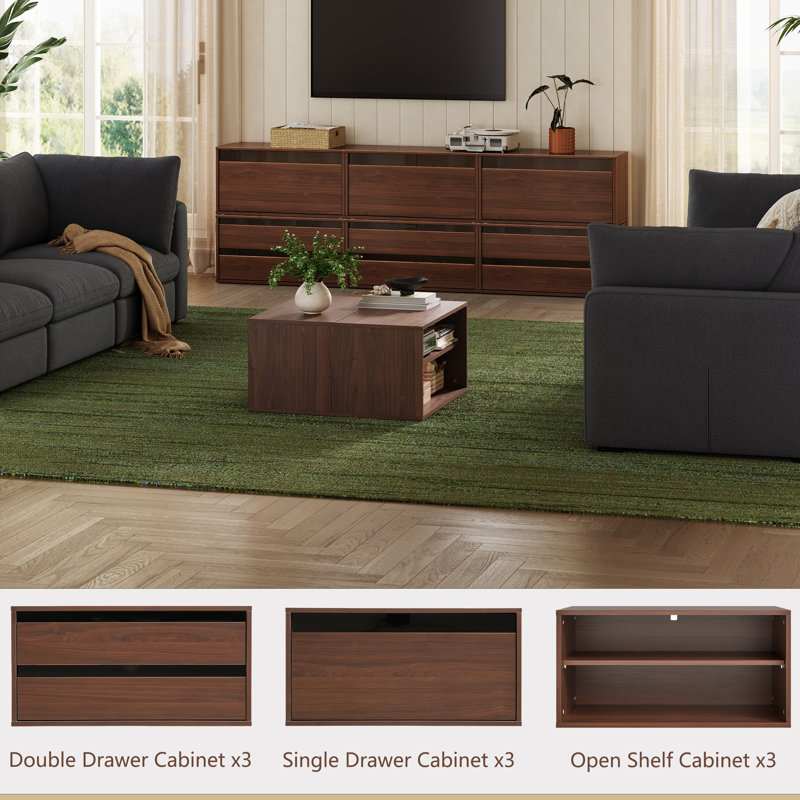 Sherry Modular Stackable Storage Cabinet, Wooden Organizer Unit with Multiple Configurations, Double Drawer Cabinet