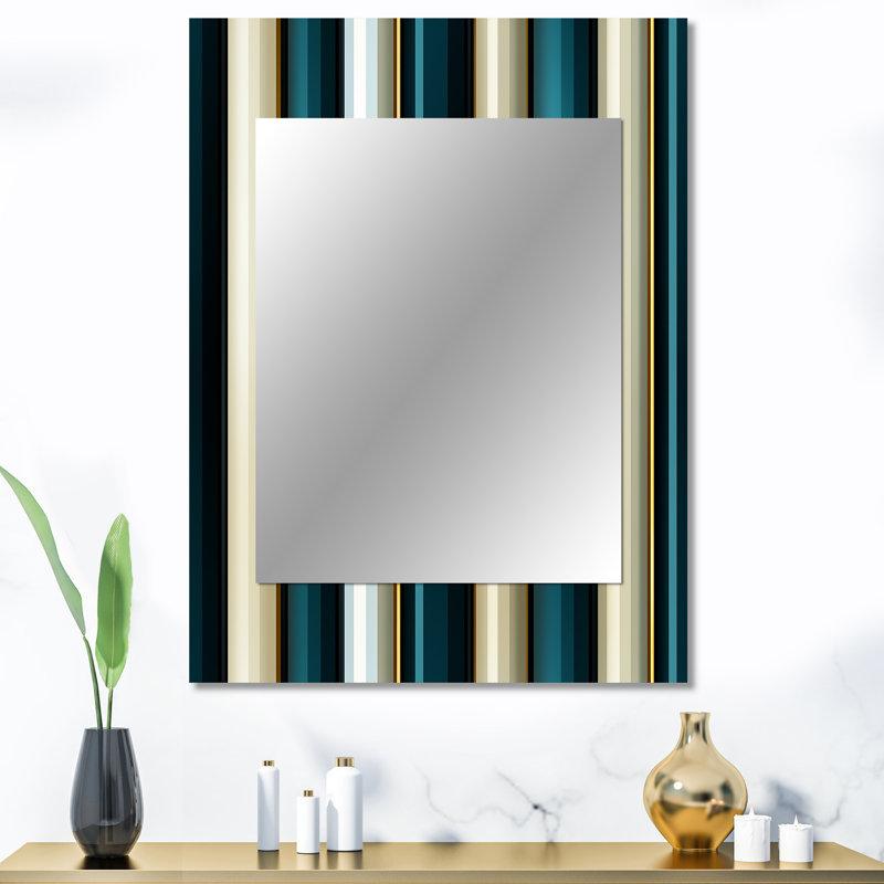 Hydea bleu sarcelle et or élégant motif rayé - miroir mural rayé, rayé, miroir décoratif abstrait, impression d'art en métal