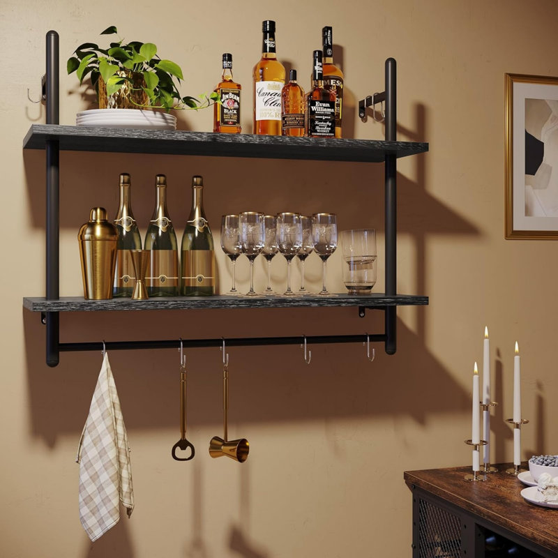 80cm W Metal Wall Mounted Shelving Unit, Matte Black