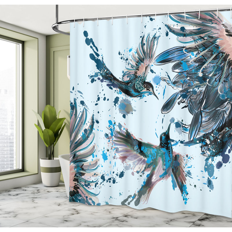 Ensemble de rideau de douche et crochets Hummingbird, H 75 po x l 69 po, Bleu nuit