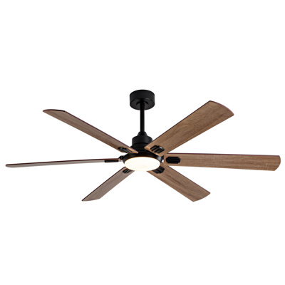 Ventilateur de plafond 60 po à 6 pales de 60 po de couleur noyer avec télécommande - onduleur DC, trois températures de couleur, six réglages de vitesse, pour le salon et la salle à manger