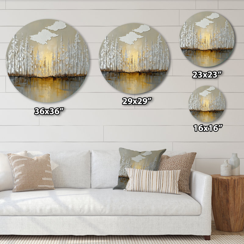 Décoration murale moderne en métal Modern Forest Golden Gray Horizon, L 29 po x H 29 po