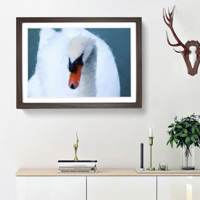 Swan upon a Green Lake in Abstract - Framed Print