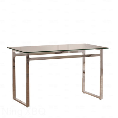51" Modern Minimalist Rectangular Glass Dining Table 0.31" Tempered Glass Top Silver Chrome Metal Legs 4-6 Person