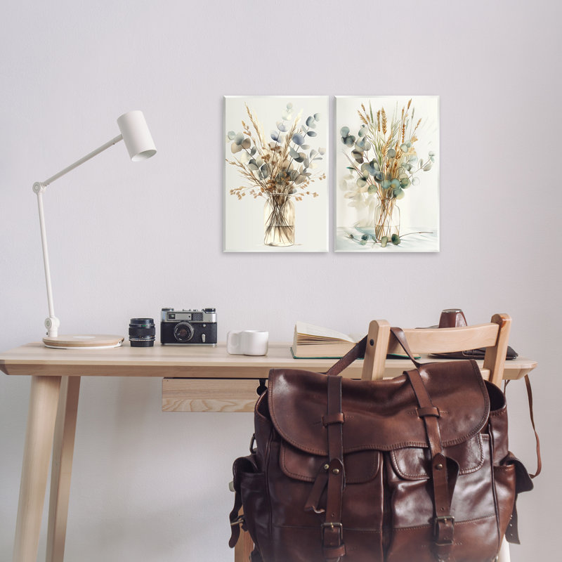 "Eucalyptus Jar Bouquets", ensemble d'art sur plaque par Steve Hunziker, H 15 po x l 10 po